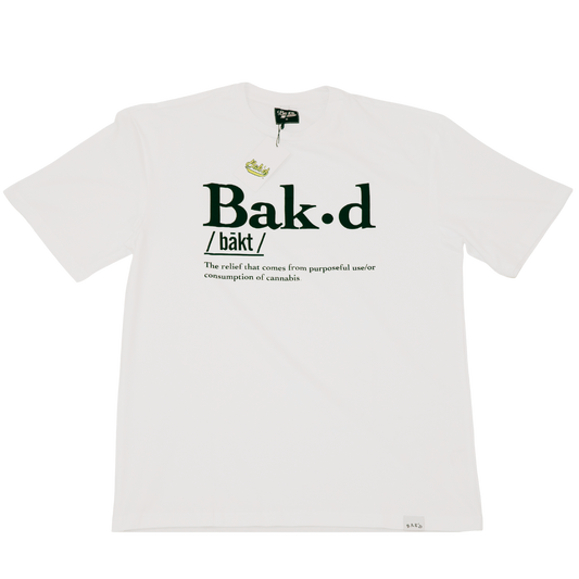 Bak'd Def Tee in White - Front View with Herb Enthusiast Graphic