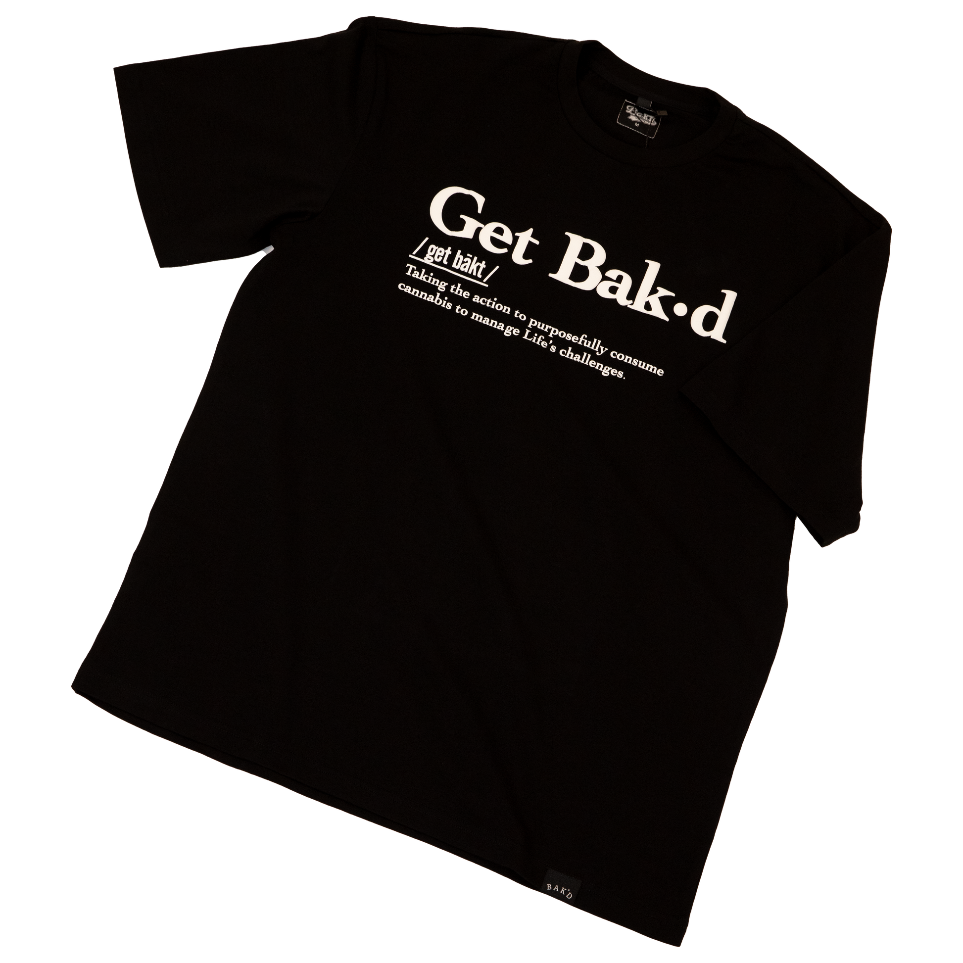 Close-up of Get Bak'd Emblem on Black Tee