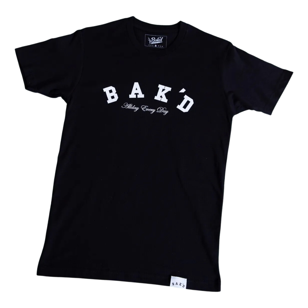 Bak'd Classic Black Eco-Conscious Tee Front View in Black