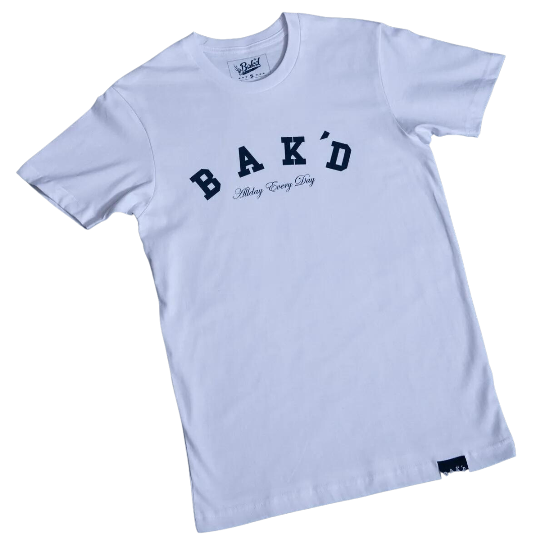 Bak'd Classic T-Shirt - Eco-Friendly Herb Lifestyle T-Shirt in White Front. 