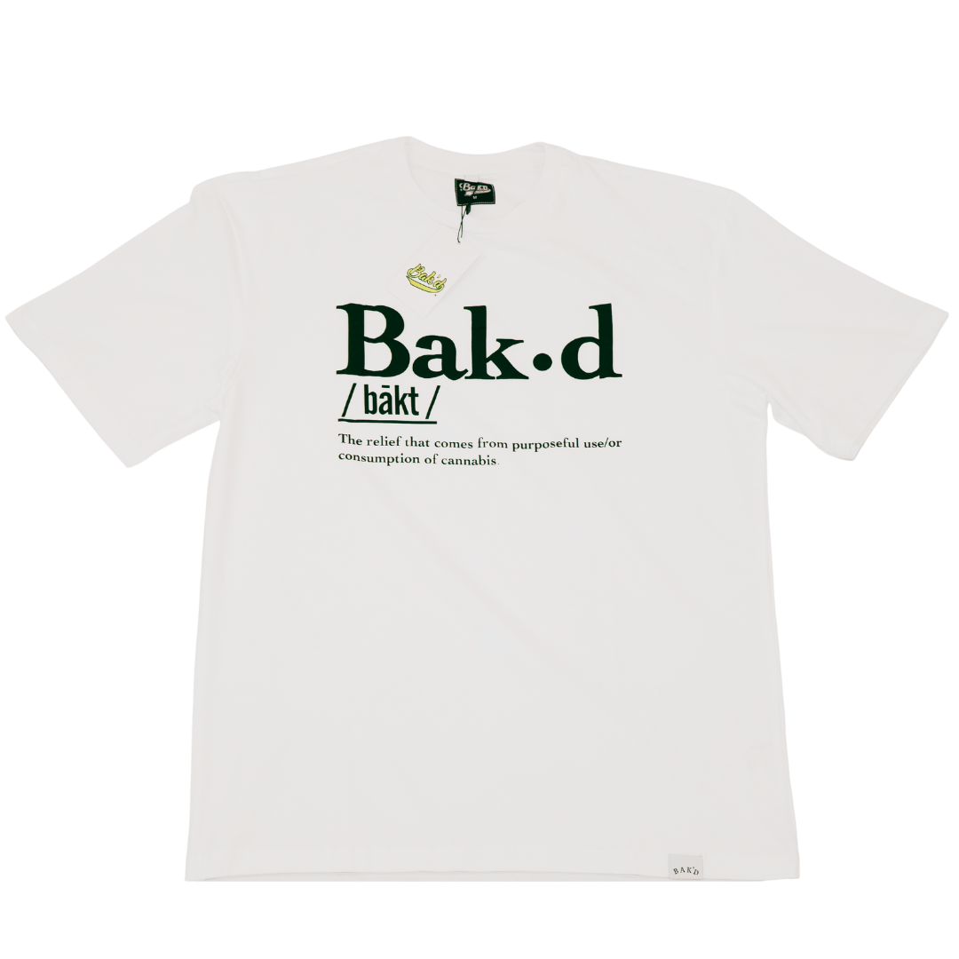 Bak'd Def Tee in White - Front View with Herb Enthusiast Graphic